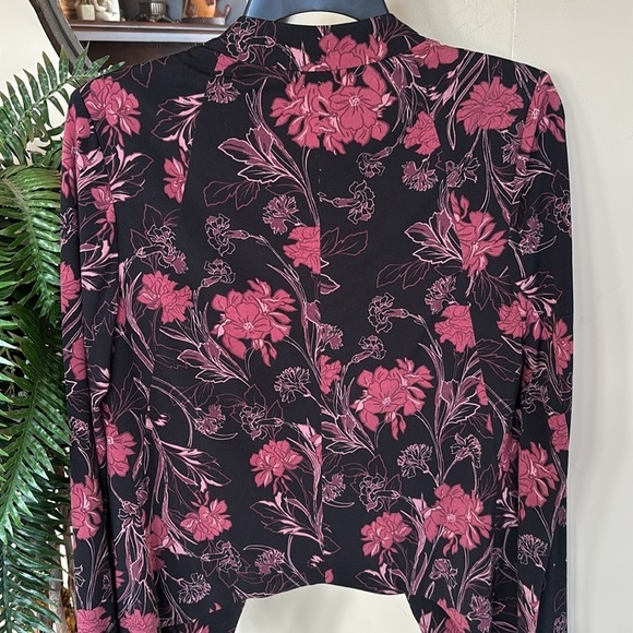 BCBGeneration Black & Pink Floral Draped Blazer Satin Lined Suit Jacket Office - Picture 8 of 13